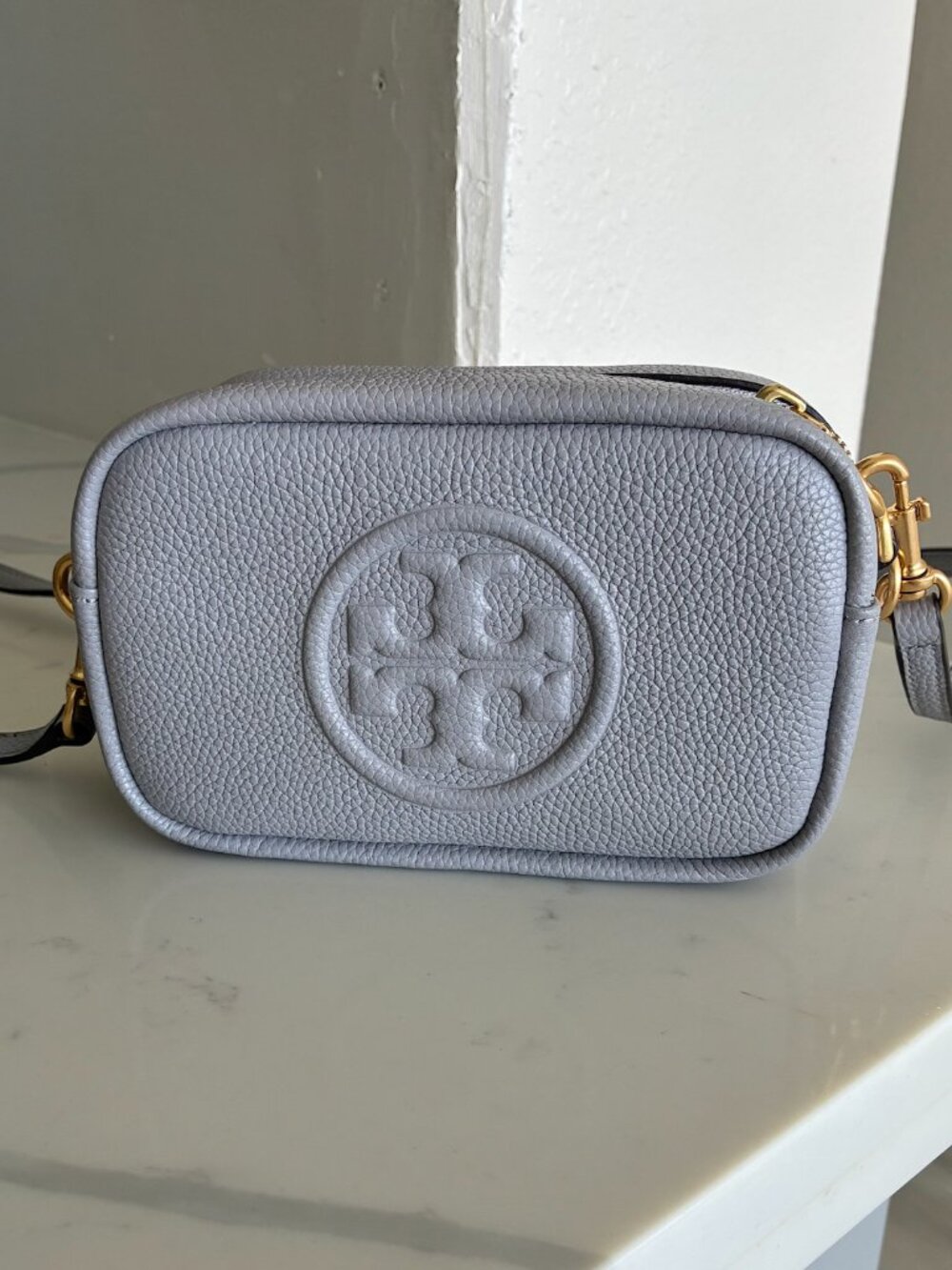 Tory Burch Perry Bombé Mini Leather Crossbody Bag - Bay Gray